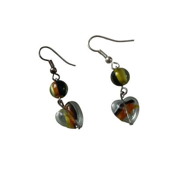 Glass Marble Heart Earrings - Picture 2 of 4